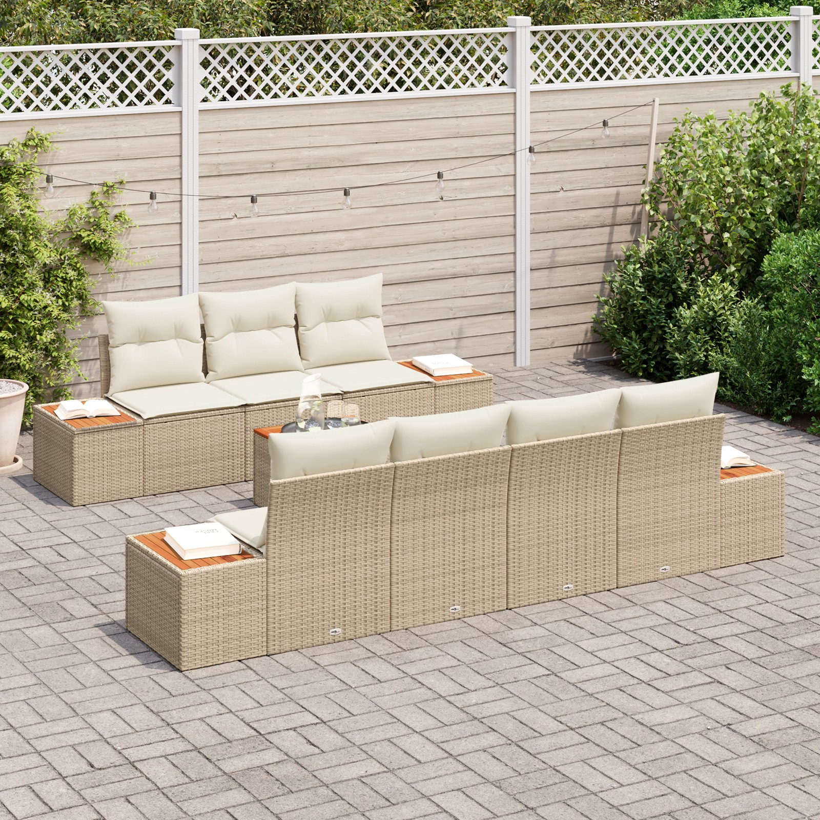3348042 3 Set de canapele pentru grădină cu pernă 8 pcs Bej Rattan poli Set de canapele pentru grădină cu pernă 8 pcs Bej Rattan poli - imagine 3