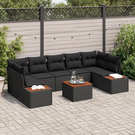 Set de canapele pentru grădină cu pernă 8 pcs Negru Rattan poli