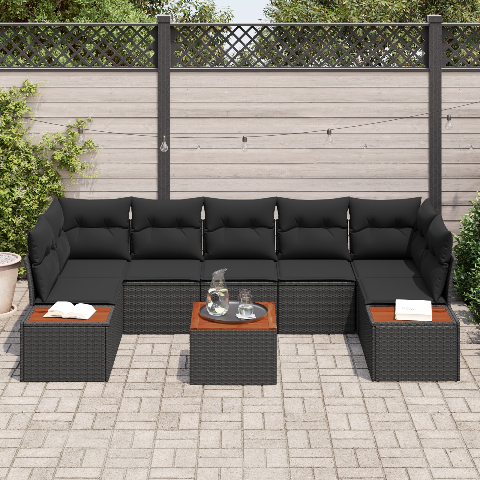 3348044 3 Set de canapele pentru grădină cu pernă 8 pcs Negru Rattan poli Set de canapele pentru grădină cu pernă 8 pcs Negru Rattan poli - imagine 3