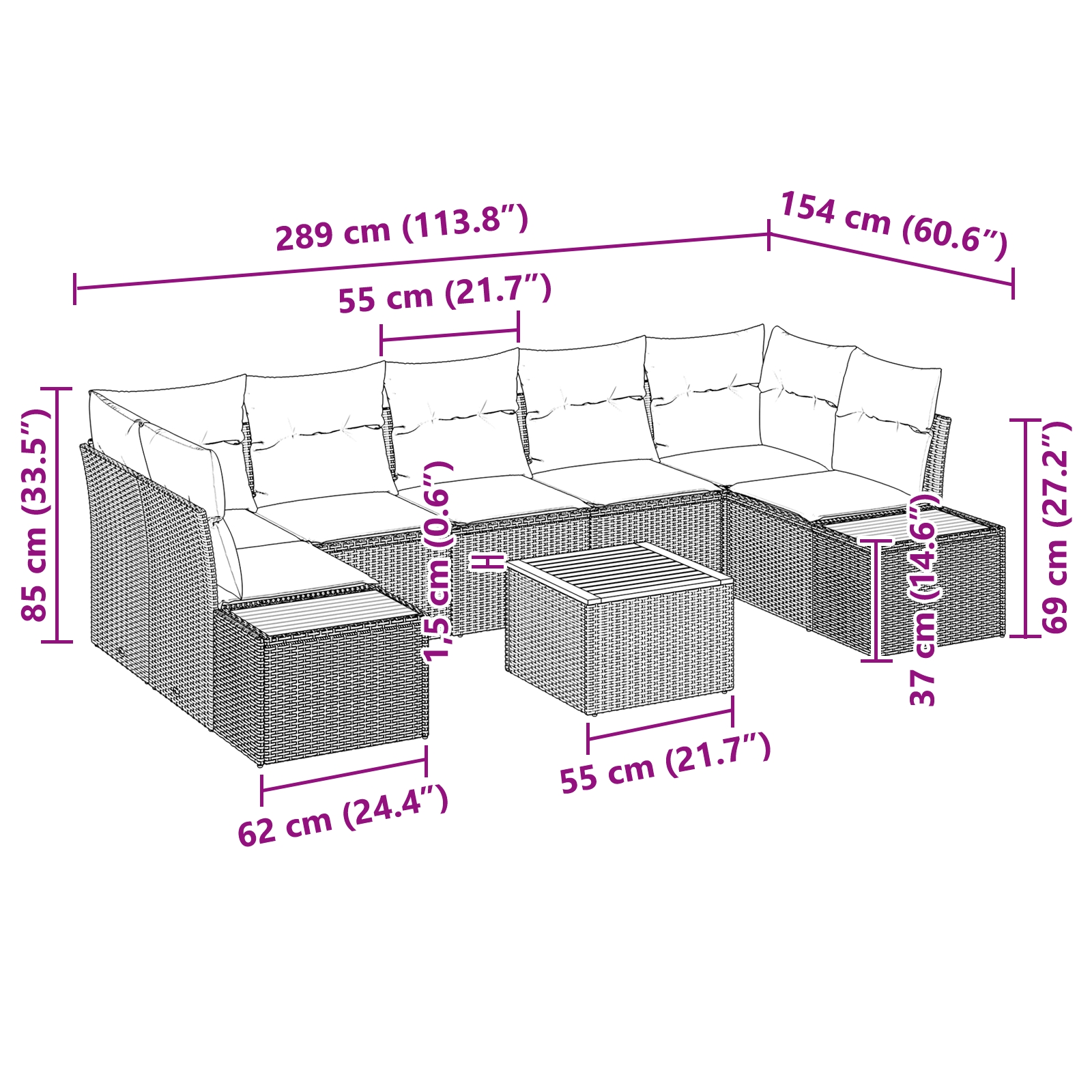 3348045 9 Set de canapele pentru grădină cu pernă 8 pcs Gri Rattan poli Set de canapele pentru grădină cu pernă 8 pcs Gri Rattan poli - imagine 9