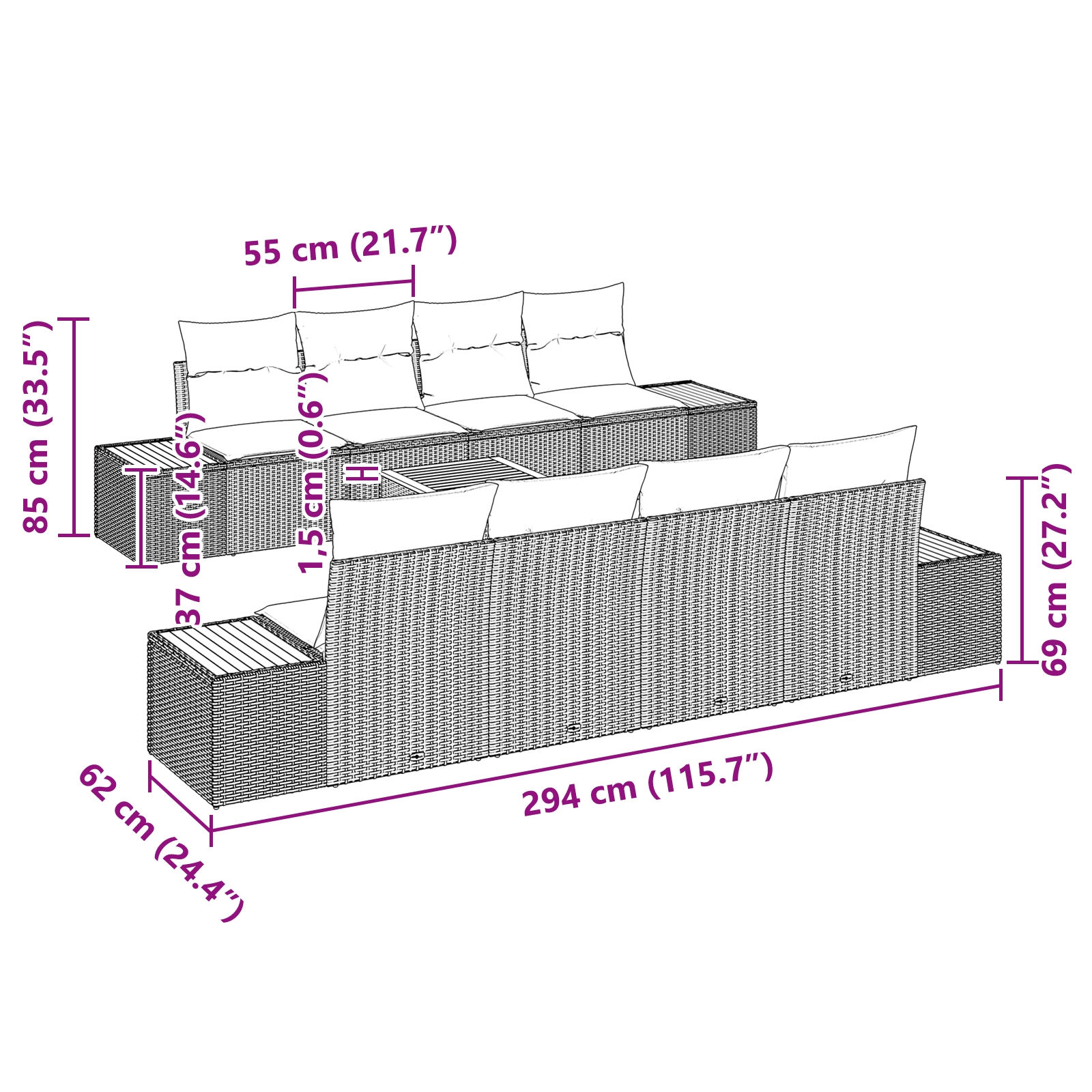 3348048 7 Set de canapele pentru grădină cu pernă 9 pcs Negru Rattan poli Set de canapele pentru grădină cu pernă 9 pcs Negru Rattan poli - imagine 7