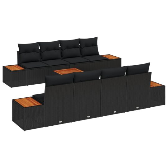 Alternative view of Set de canapele pentru grădină cu pernă 9 pcs Negru Rattan poli