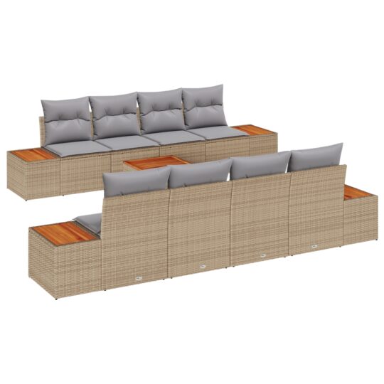 3348051 2 Set de canapele pentru grădină cu pernă 9 pcs Bej Rattan poli 3348051 2