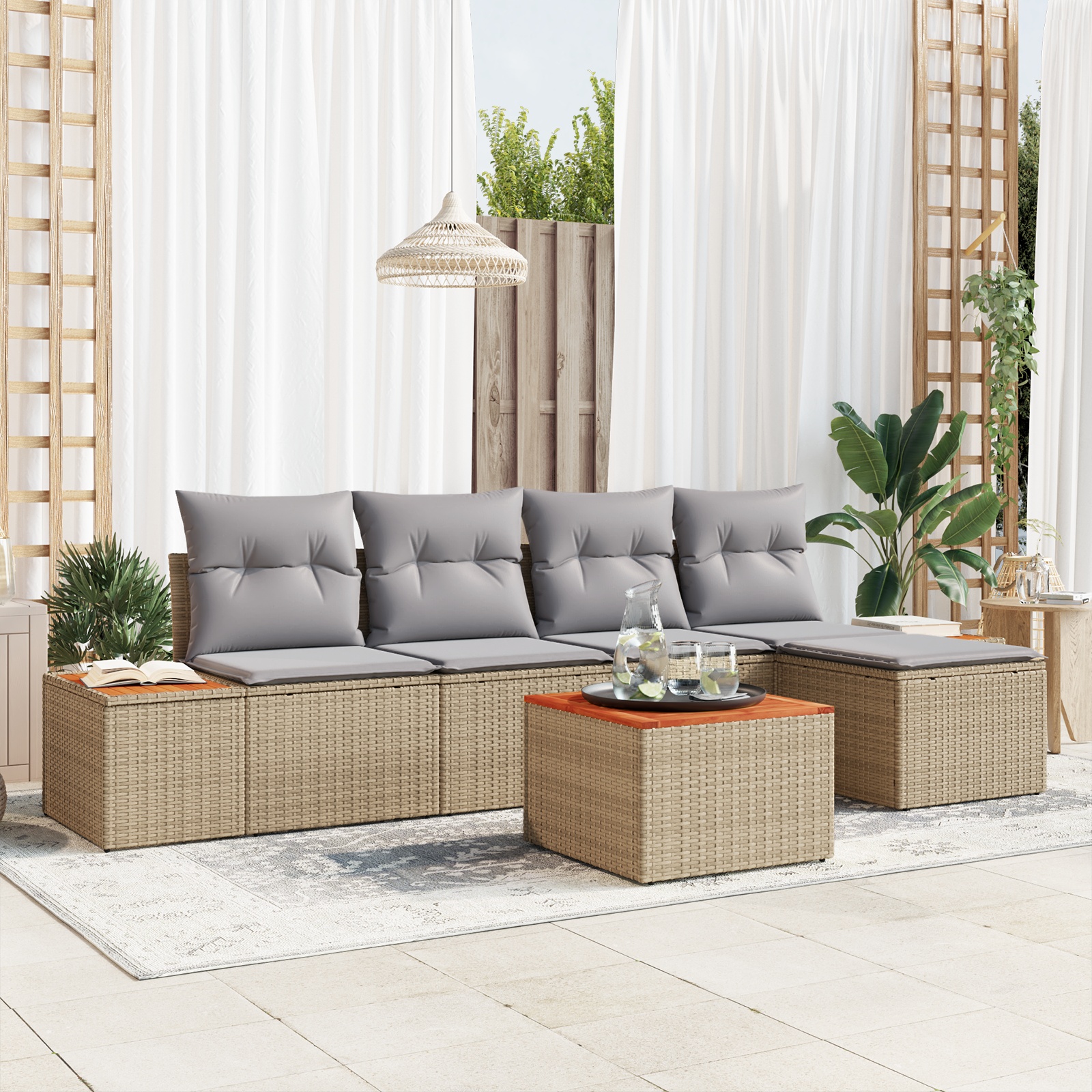 3348071 1 Set de canapele pentru grădină cu pernă 6 pcs Bej Rattan poli Set de canapele pentru grădină cu pernă 6 pcs Bej Rattan poli