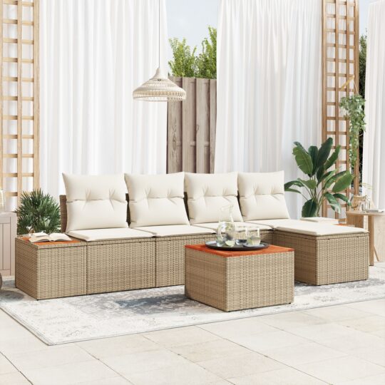 Set de canapele pentru grădină cu pernă 6 pcs Bej Rattan poli