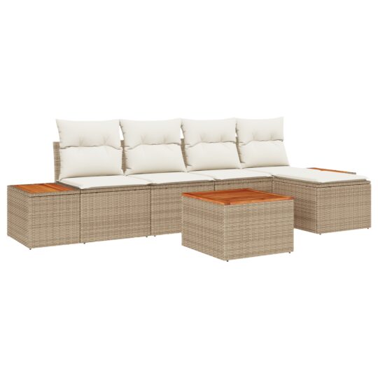 Alternative view of Set de canapele pentru grădină cu pernă 6 pcs Bej Rattan poli