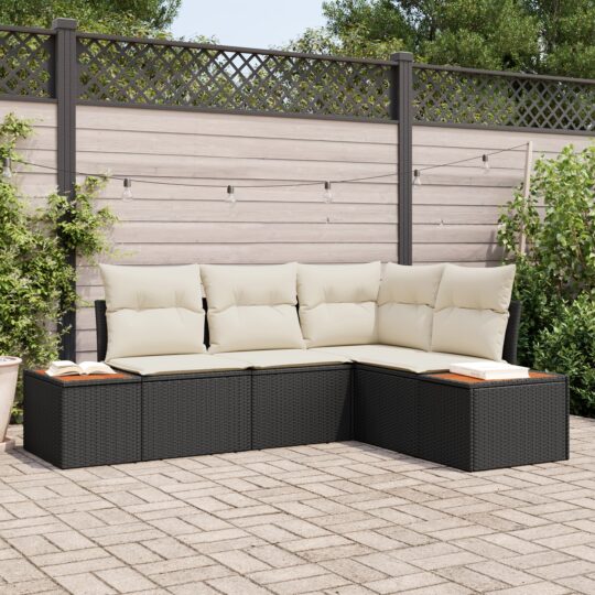 Set de canapele pentru grădină cu pernă 4 pcs Negru Rattan poli