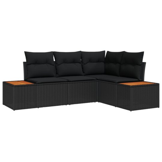 Alternative view of Set de canapele pentru grădină cu pernă 4 pcs Negru Rattan poli