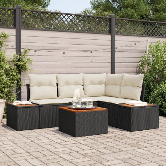 Set de canapele pentru grădină cu pernă 5 pcs Negru Rattan poli