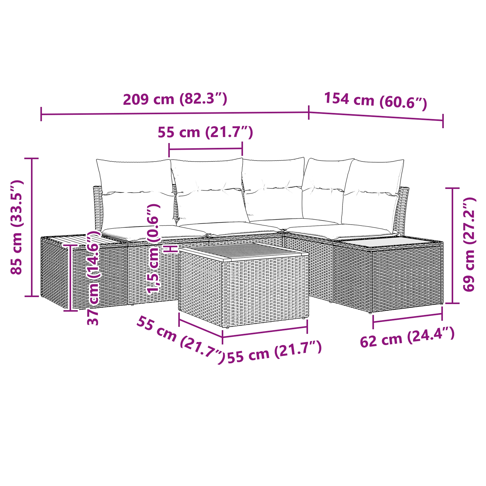 3348078 9 Set de canapele pentru grădină cu pernă 5 pcs Negru Rattan poli Set de canapele pentru grădină cu pernă 5 pcs Negru Rattan poli - imagine 9