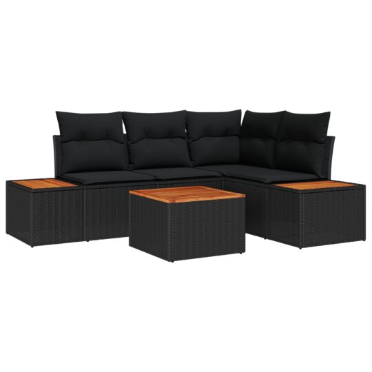 Alternative view of Set de canapele pentru grădină cu pernă 5 pcs Negru Rattan poli