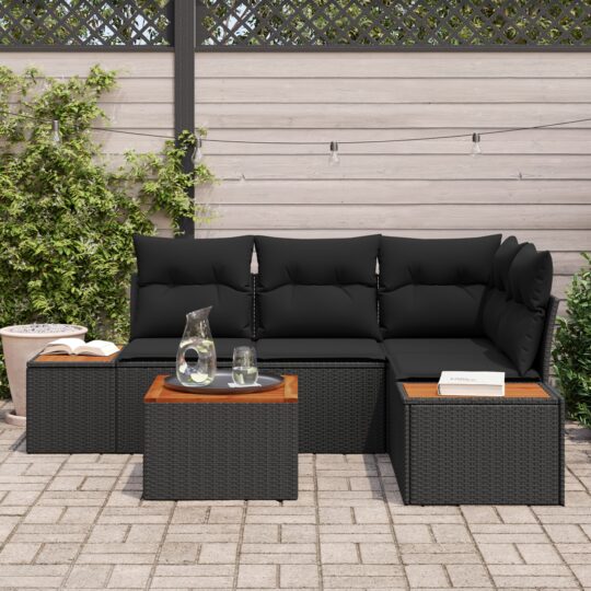 3348079 3 Set de canapele pentru grădină cu pernă 5 pcs Negru Rattan poli 3348079 3