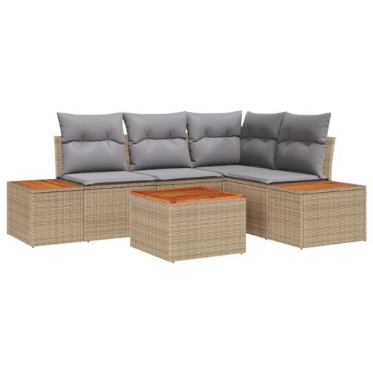 Alternative view of Set de canapele pentru grădină cu pernă 5 pcs Bej Rattan poli