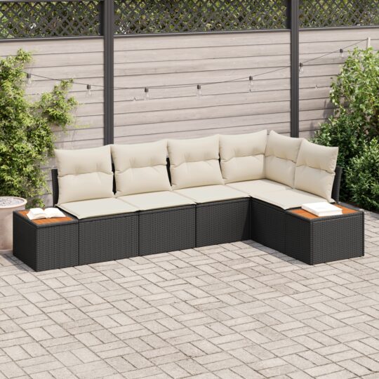 Set de canapele pentru grădină cu pernă 5 pcs Negru Rattan poli