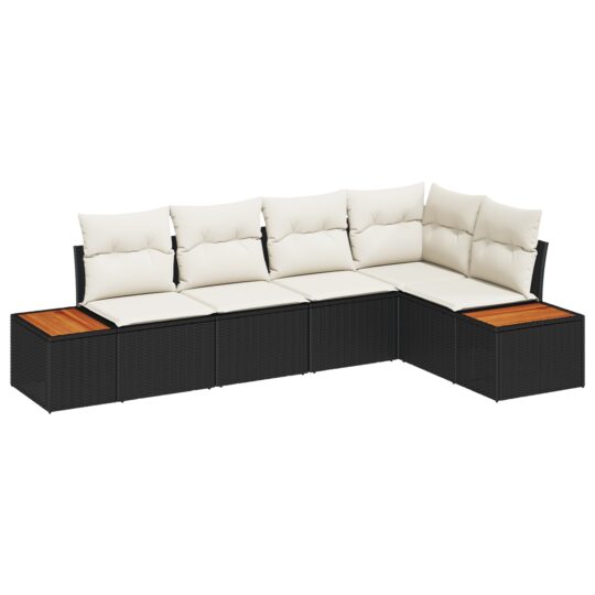 Alternative view of Set de canapele pentru grădină cu pernă 5 pcs Negru Rattan poli
