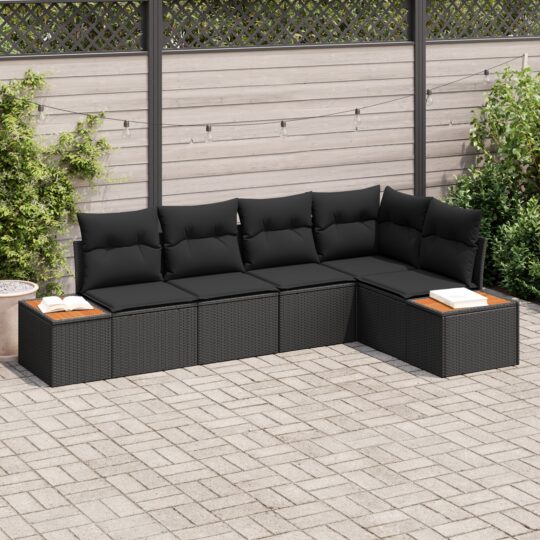 Set de canapele pentru grădină cu pernă 5 pcs Negru Rattan poli