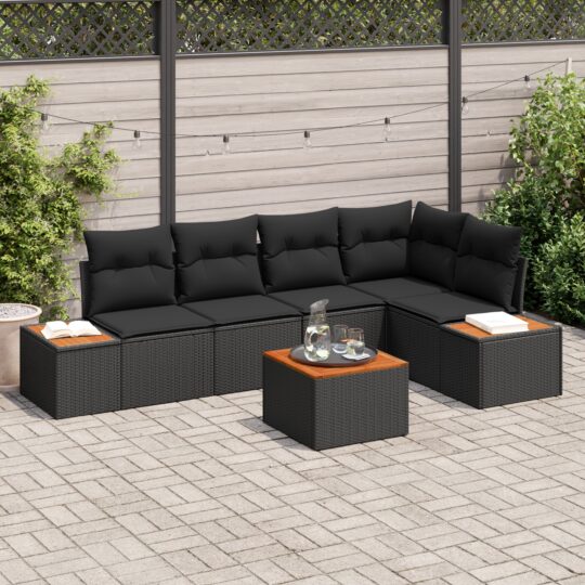 Set de canapele pentru grădină cu pernă 6 pcs Negru Rattan poli