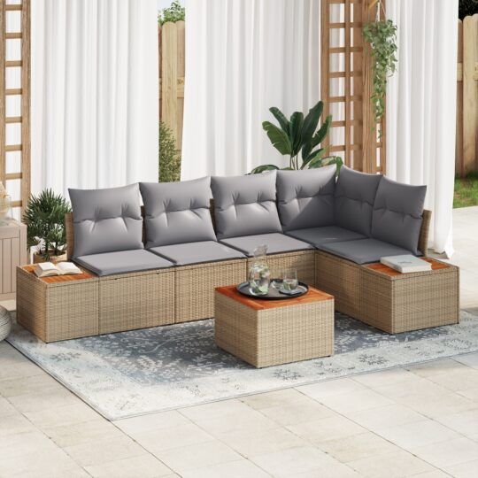 Set de canapele pentru grădină cu pernă 6 pcs Bej Rattan poli