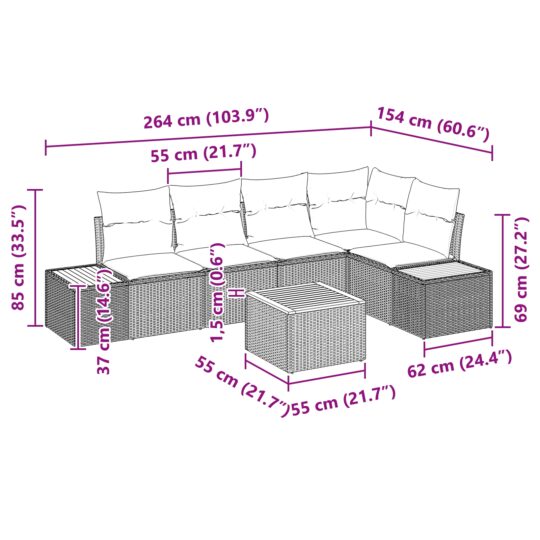3348091 9 Set de canapele pentru grădină cu pernă 6 pcs Bej Rattan poli 3348091 9