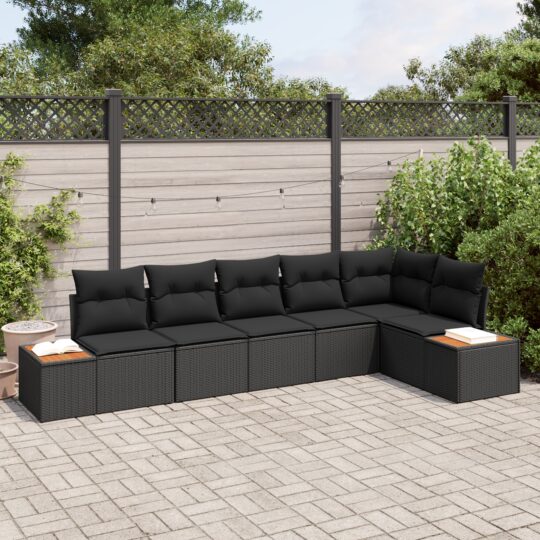 Set de canapele pentru grădină cu pernă 6 pcs Negru Rattan poli