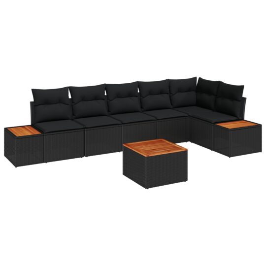Alternative view of Set de canapele pentru grădină cu pernă 7 pcs Negru Rattan poli
