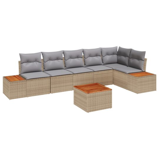 Alternative view of Set de canapele pentru grădină cu pernă 7 pcs Bej Rattan poli