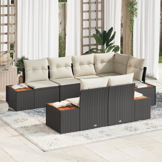 Set de canapele pentru grădină cu pernă 7 pcs Negru Rattan poli