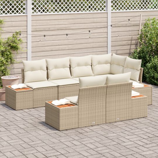 3348107 3 Set de canapele pentru grădină cu pernă 7 pcs Bej Rattan poli 3348107 3