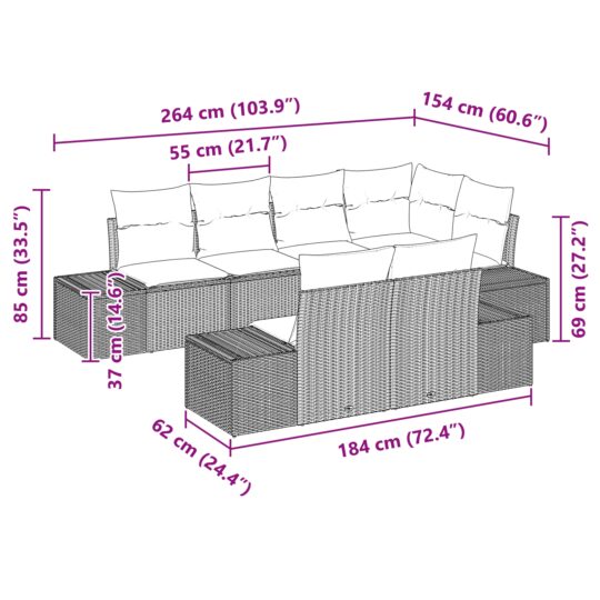 3348107 8 Set de canapele pentru grădină cu pernă 7 pcs Bej Rattan poli 3348107 8