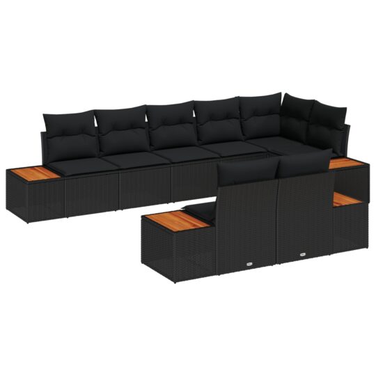 3348109 2 Set de canapele pentru grădină cu pernă 8 pcs Negru Rattan poli 3348109 2
