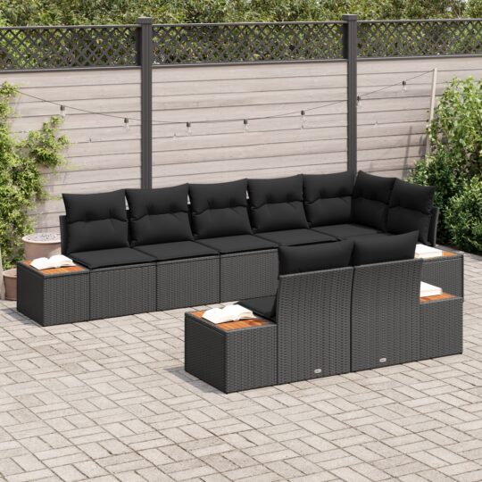 3348109 3 Set de canapele pentru grădină cu pernă 8 pcs Negru Rattan poli 3348109 3