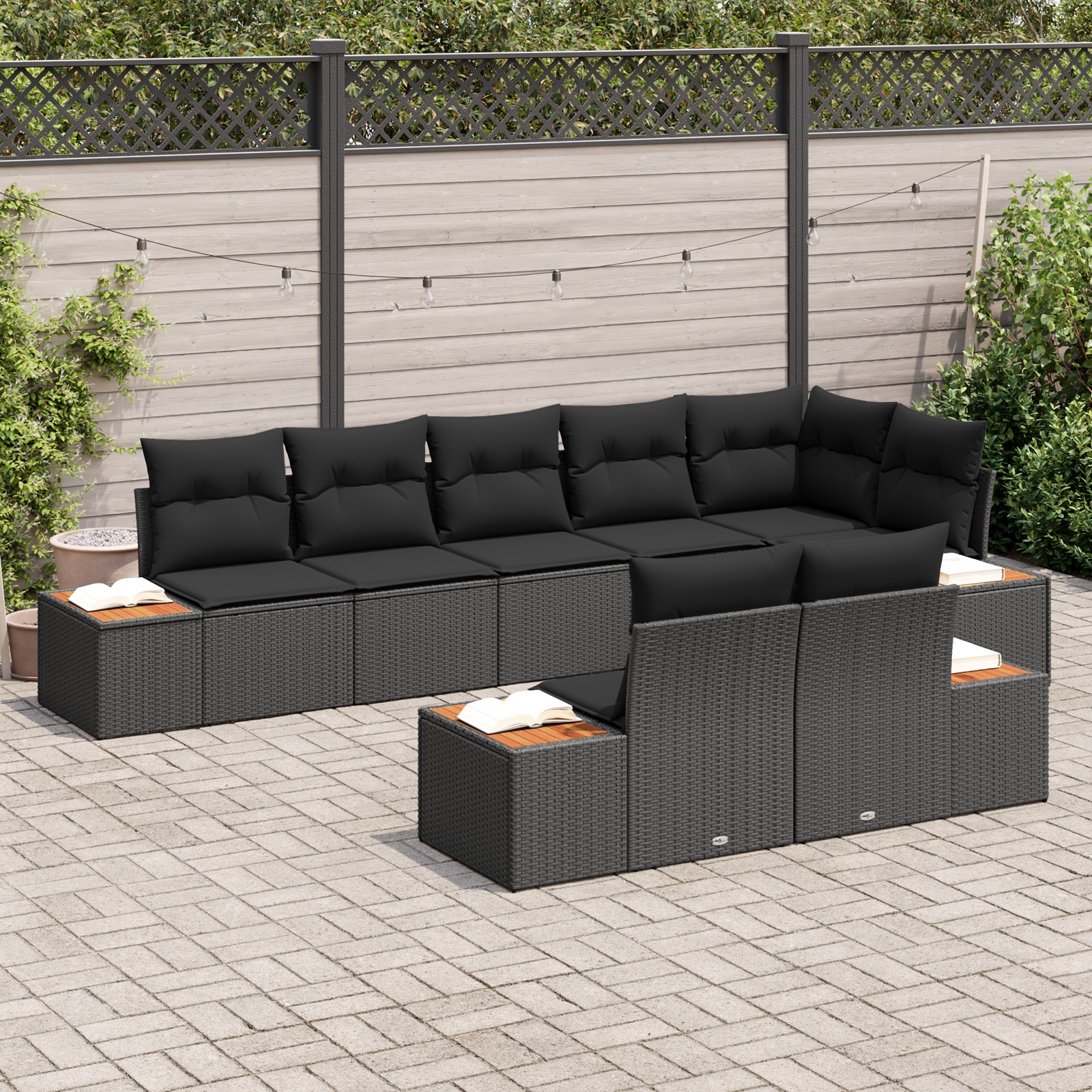 3348109 3 Set de canapele pentru grădină cu pernă 8 pcs Negru Rattan poli Set de canapele pentru grădină cu pernă 8 pcs Negru Rattan poli - imagine 3