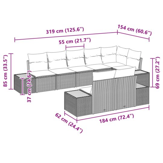 3348109 8 Set de canapele pentru grădină cu pernă 8 pcs Negru Rattan poli 3348109 8