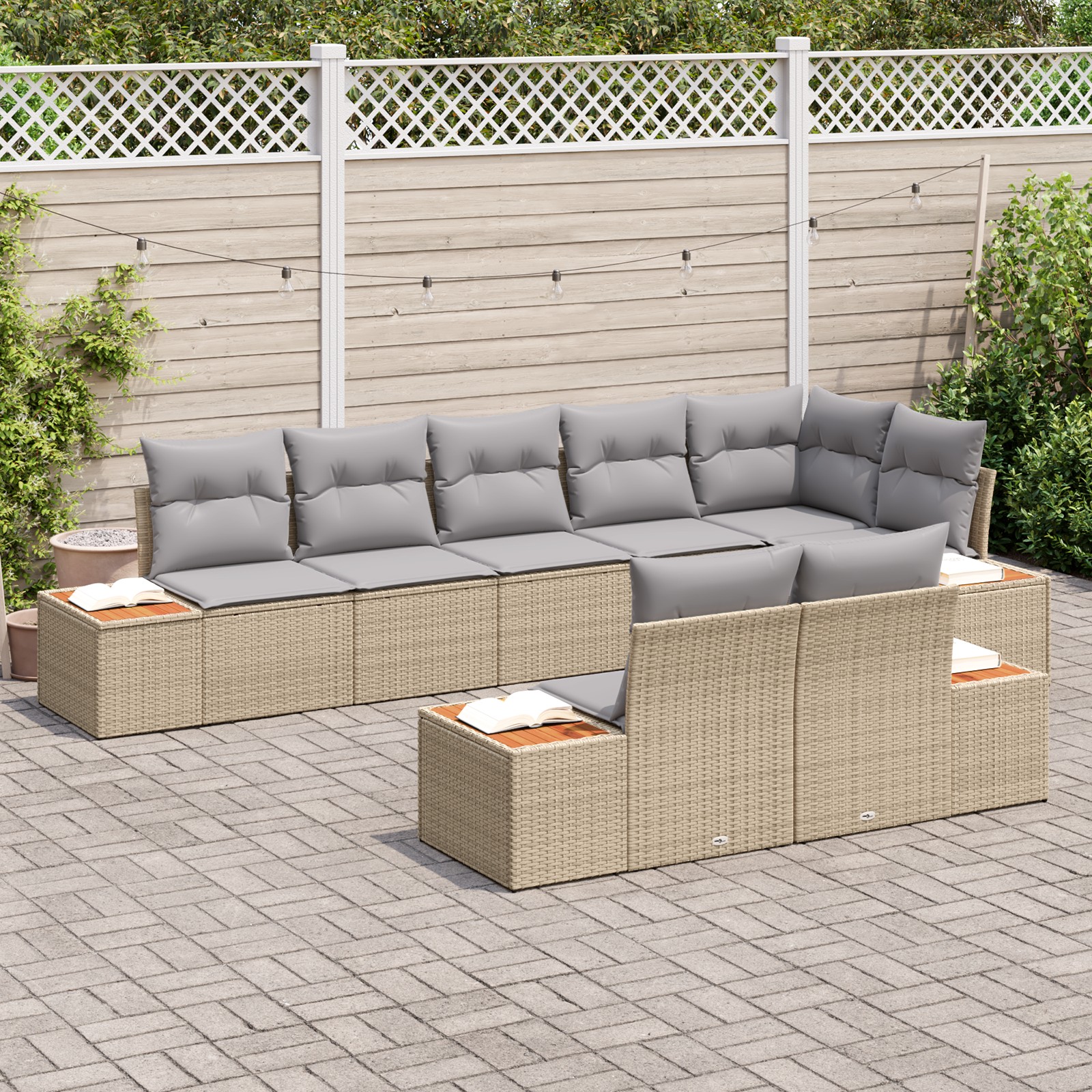 3348111 3 Set de canapele pentru grădină cu pernă 8 pcs Bej Rattan poli Set de canapele pentru grădină cu pernă 8 pcs Bej Rattan poli - imagine 3