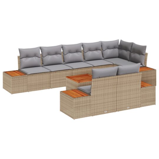 Alternative view of Set de canapele pentru grădină cu pernă 9 pcs Bej Rattan poli