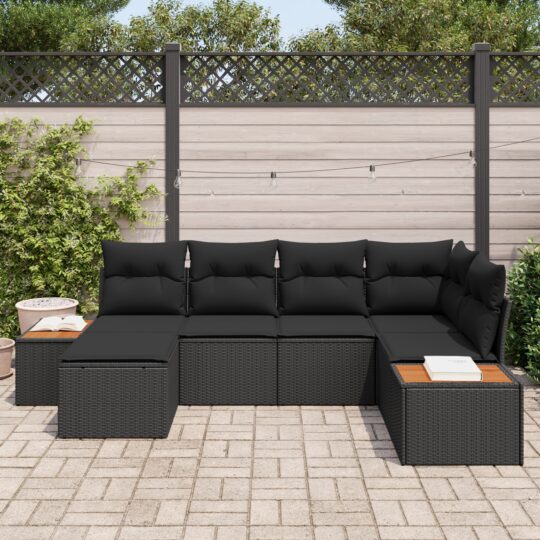 3348119 3 Set de canapele pentru grădină cu pernă 6 pcs Negru Rattan poli 3348119 3