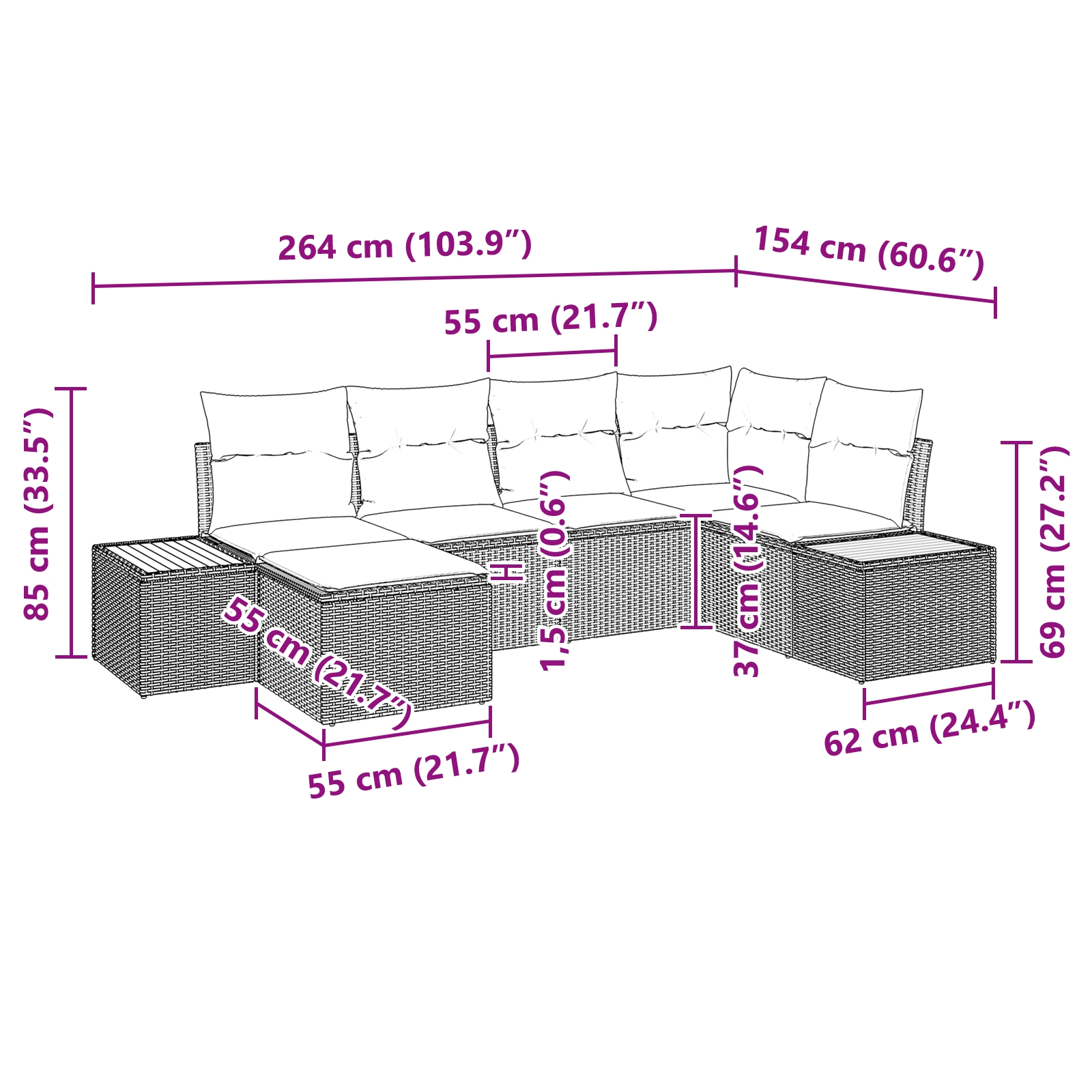 3348120 9 Set de canapele pentru grădină cu pernă 6 pcs Gri Rattan poli Set de canapele pentru grădină cu pernă 6 pcs Gri Rattan poli - imagine 9