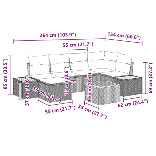 3348124 10 Set de canapele pentru grădină cu pernă 7 pcs Negru Rattan poli 3348124 10