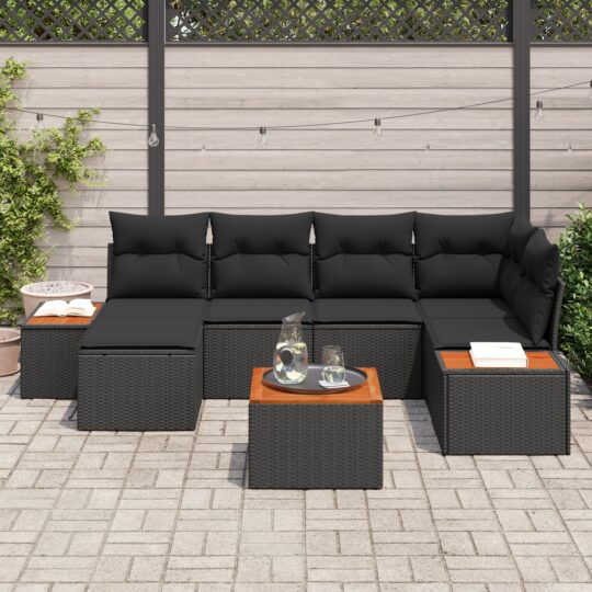 3348124 3 Set de canapele pentru grădină cu pernă 7 pcs Negru Rattan poli 3348124 3