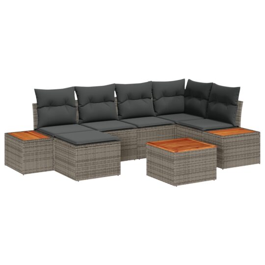 Alternative view of Set de canapele pentru grădină cu pernă 7 pcs Gri Rattan poli