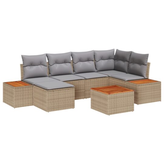 Alternative view of Set de canapele pentru grădină cu pernă 7 pcs Bej Rattan poli
