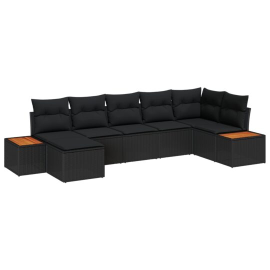 Alternative view of Set de canapele pentru grădină cu pernă 7 pcs Negru Rattan poli