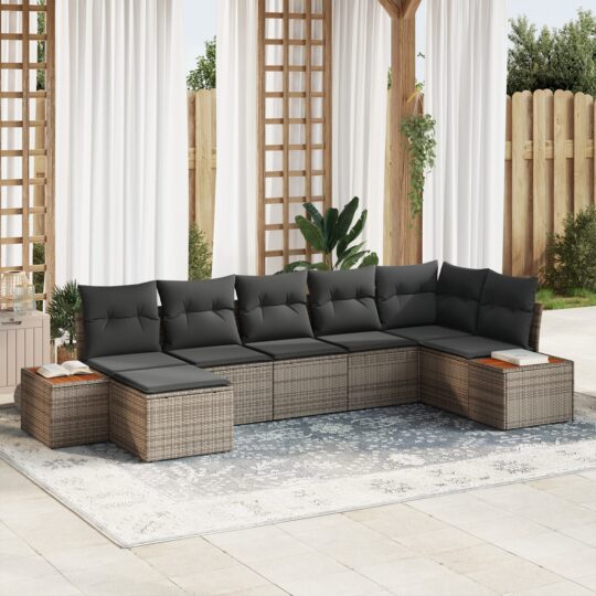Set de canapele pentru grădină cu pernă 7 pcs Gri Rattan poli