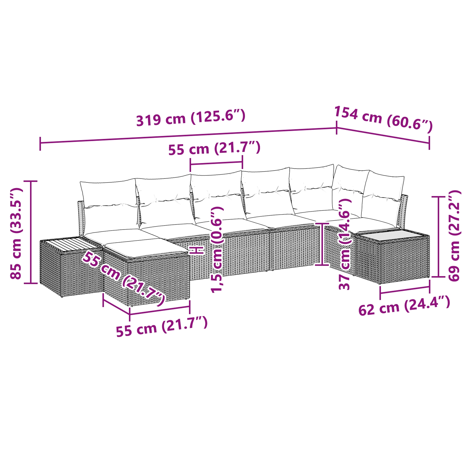 3348130 9 Set de canapele pentru grădină cu pernă 7 pcs Gri Rattan poli Set de canapele pentru grădină cu pernă 7 pcs Gri Rattan poli - imagine 9