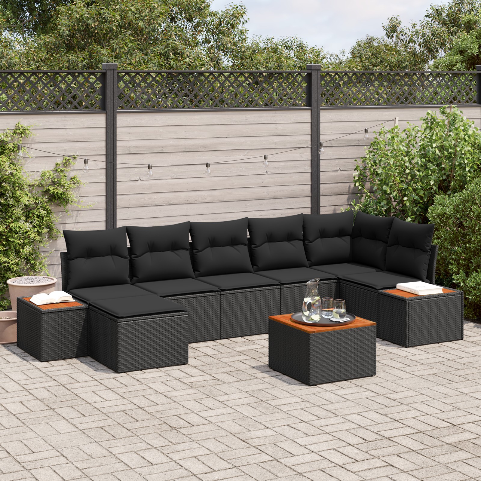 3348134 1 Set de canapele pentru grădină cu pernă 8 pcs Negru Rattan poli Set de canapele pentru grădină cu pernă 8 pcs Negru Rattan poli