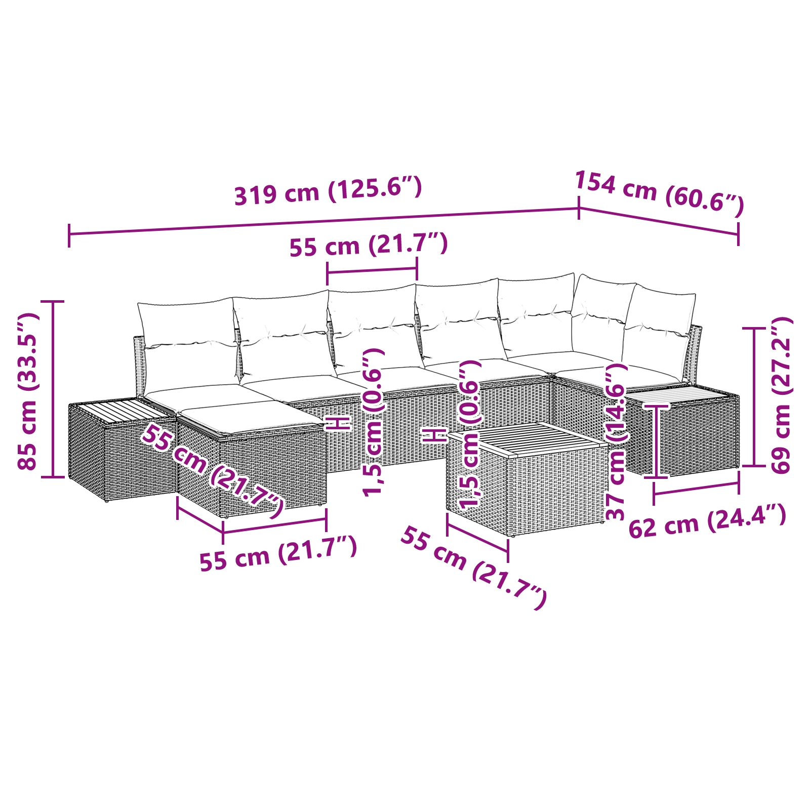 3348134 10 Set de canapele pentru grădină cu pernă 8 pcs Negru Rattan poli Set de canapele pentru grădină cu pernă 8 pcs Negru Rattan poli - imagine 10