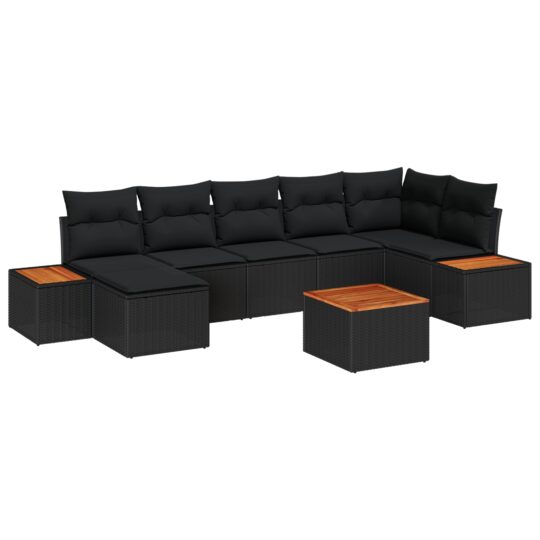 Alternative view of Set de canapele pentru grădină cu pernă 8 pcs Negru Rattan poli