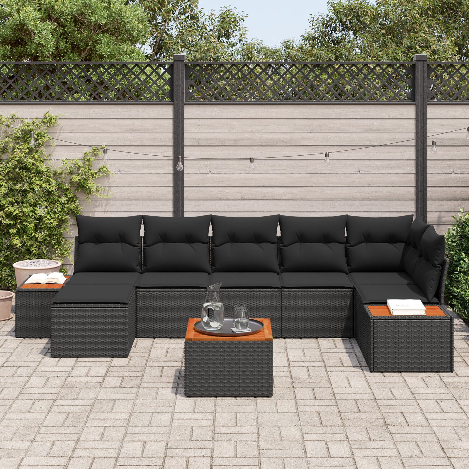 3348134 3 Set de canapele pentru grădină cu pernă 8 pcs Negru Rattan poli Set de canapele pentru grădină cu pernă 8 pcs Negru Rattan poli - imagine 3