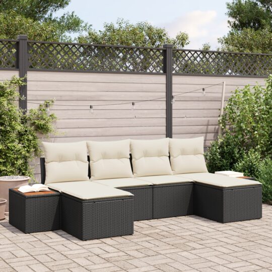 Set de canapele pentru grădină cu pernă 6 pcs Negru Rattan poli