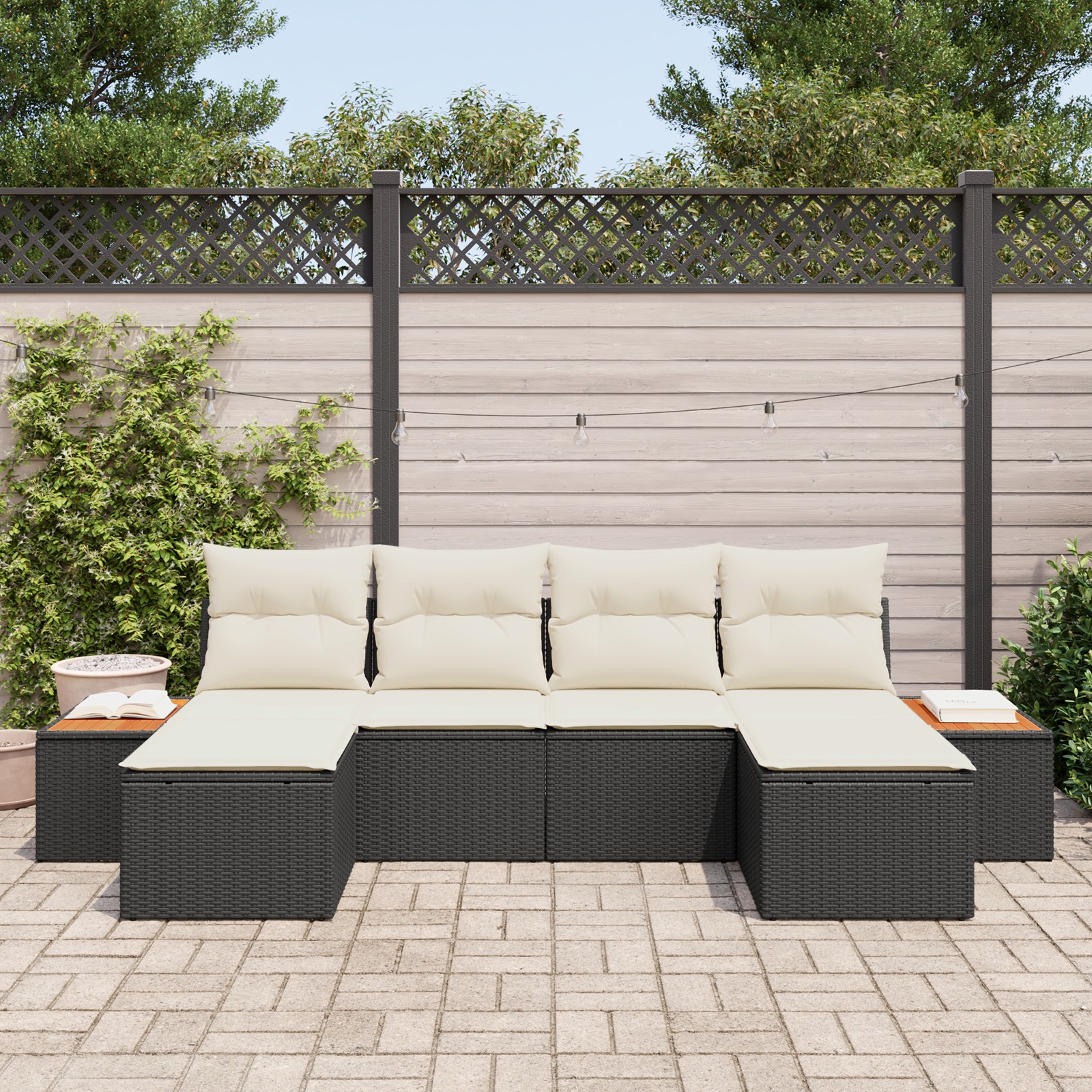 3348138 3 Set de canapele pentru grădină cu pernă 6 pcs Negru Rattan poli Set de canapele pentru grădină cu pernă 6 pcs Negru Rattan poli - imagine 3